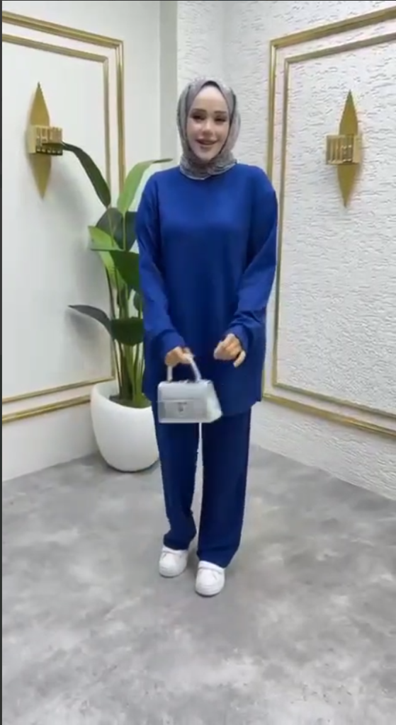 طقم حجاب نسائي، موديل G3997 - ازرق