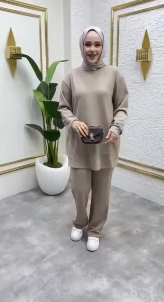 طقم حجاب نسائي، موديل G3997 - بيج