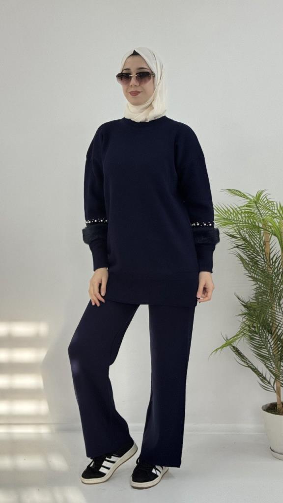 Women's Stylish and Comfortable Hijab Top and Bottom Set, Model G4069 - Black