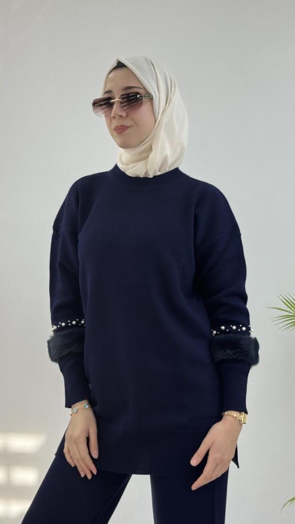 Women's Stylish and Comfortable Hijab Top and Bottom Set, Model G4069 - Black