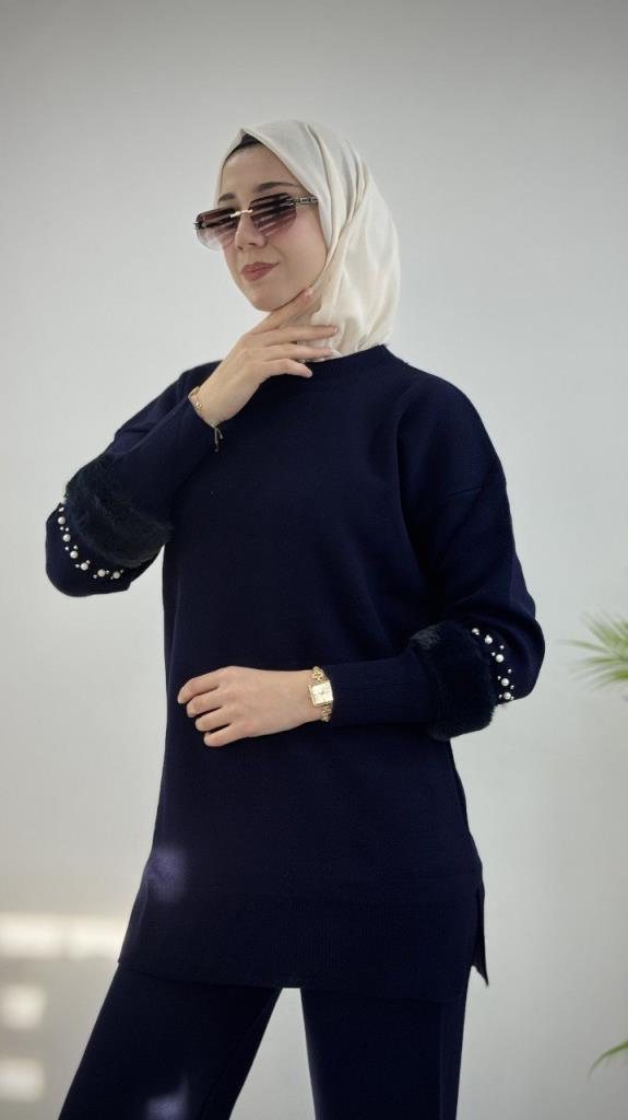 Women's Stylish and Comfortable Hijab Top and Bottom Set, Model G4073 - Black