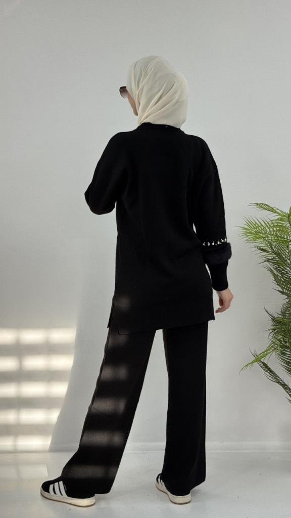 Women's Stylish and Comfortable Hijab Top and Bottom Set, Model G4073 - Black