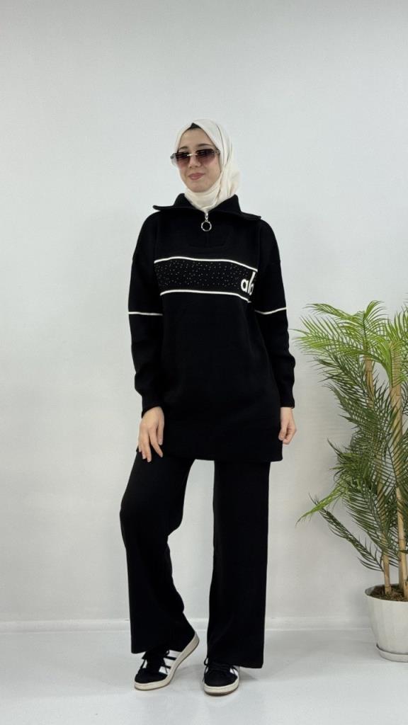 Women's hijab top and bottom set, model G4070 - Black