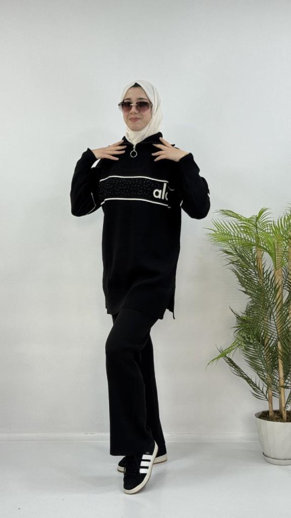 Women's hijab top and bottom set, model G4070 - Black