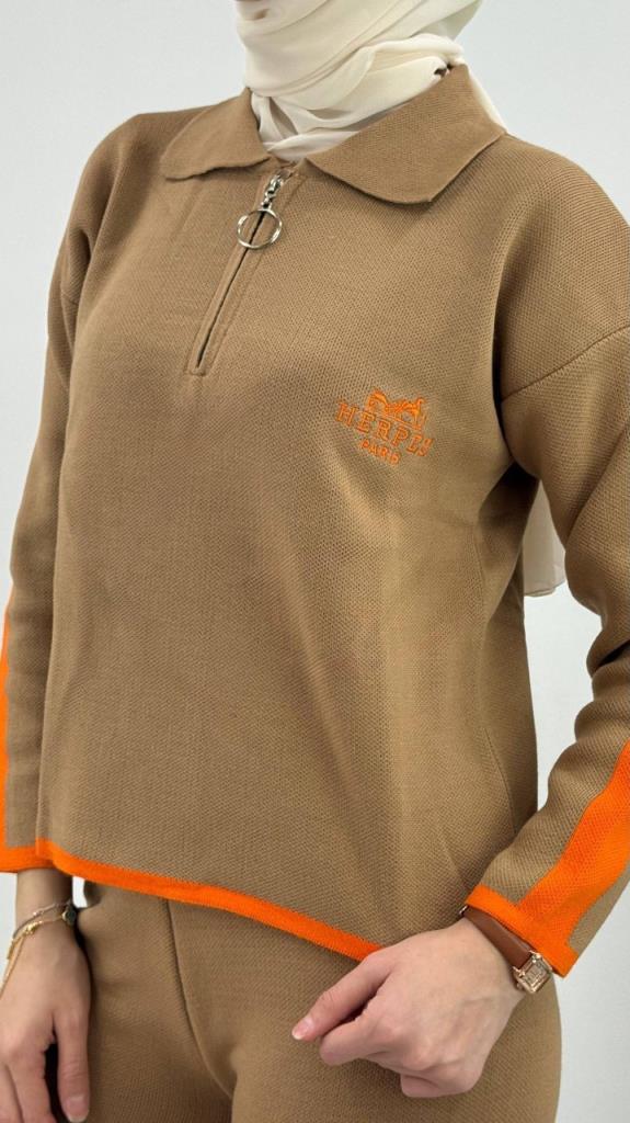 Women's Stylish and New Seasonal Top and Bottom Set, Modest Model G4071 - Beige