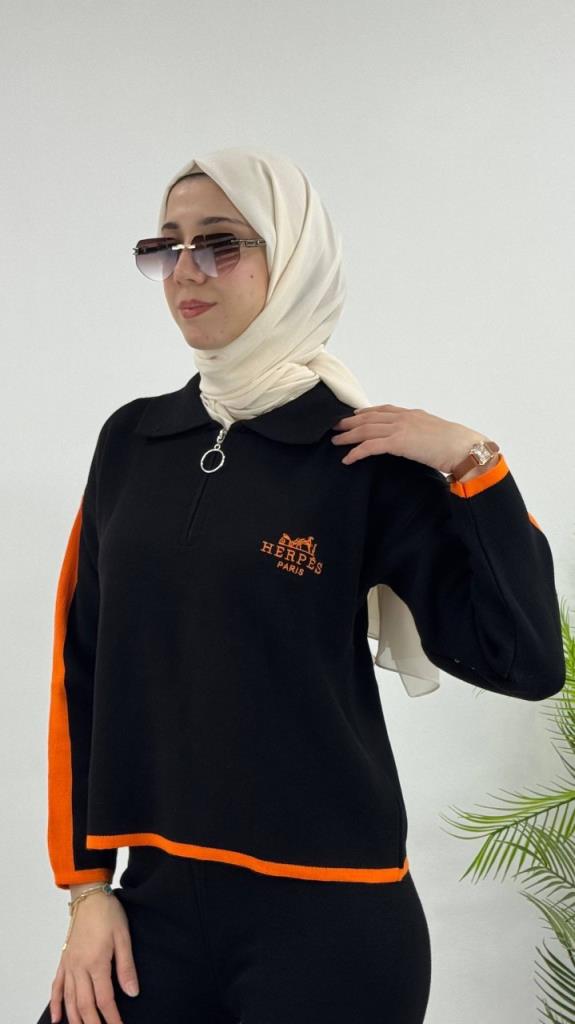 kadın şık ve yeni sezonlu alt üst takım tesettürlü model G4071 - SİYAH