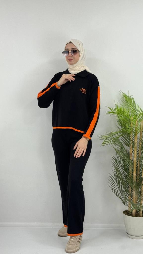 Women's Stylish and New Seasonal Top and Bottom Set, Modest Model G4071 - Black