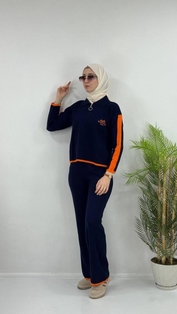 Women's Stylish and New Seasonal Top and Bottom Set, Modest Model G4071 - Navy Blue