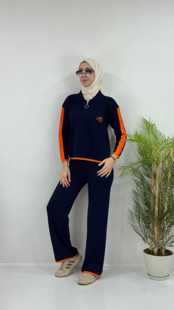 Women's Stylish and New Seasonal Top and Bottom Set, Modest Model G4071 - Navy Blue