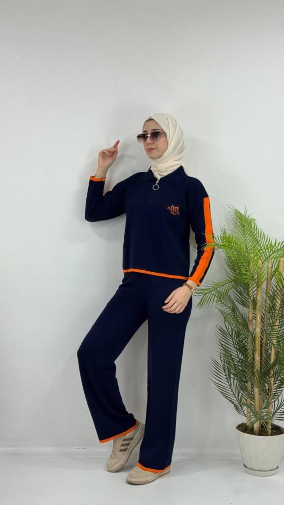 Women's Stylish and New Seasonal Top and Bottom Set, Modest Model G4071 - Navy Blue