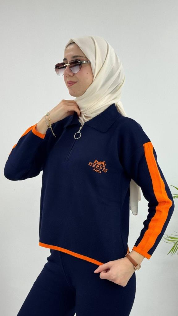 Women's Stylish and New Seasonal Top and Bottom Set, Modest Model G4071 - Navy Blue