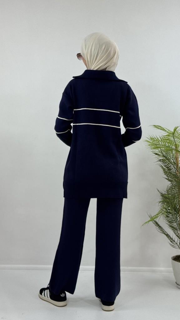 Women's new seasonal knitwear top and bottom hijab suit, model G4072 - Navy Blue