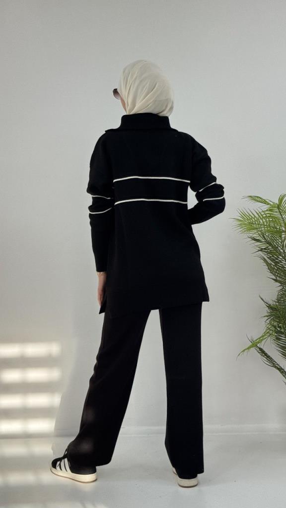 Women's new seasonal knitwear top and bottom hijab suit, model G4072 - Black