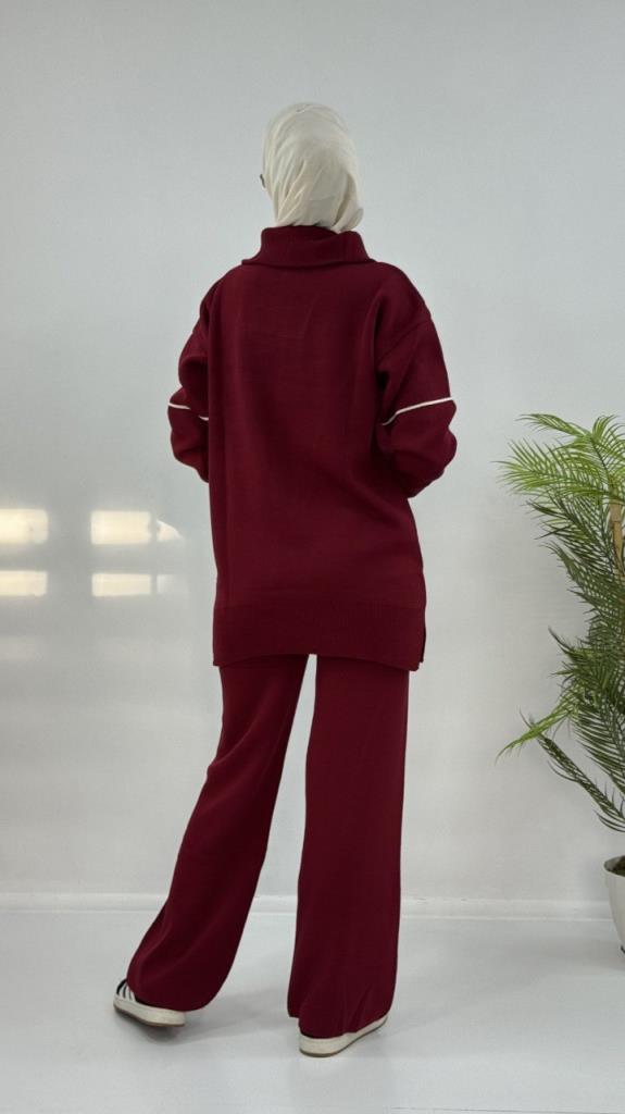 طقم حجاب نسائي شتوي جديد، موديل G4073 - خمري