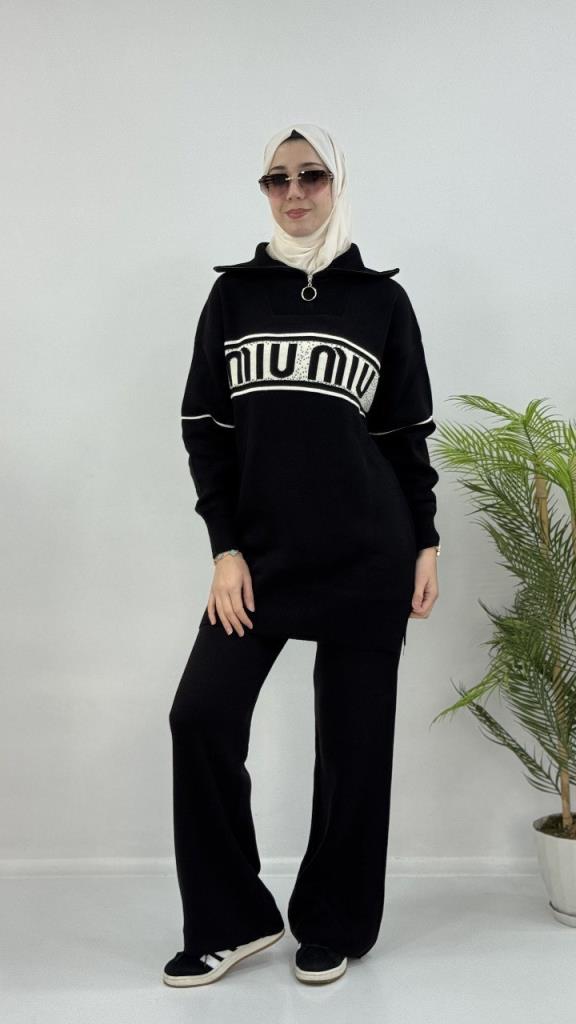 New season women's winter hijab top and bottom set, model G4073 - Black