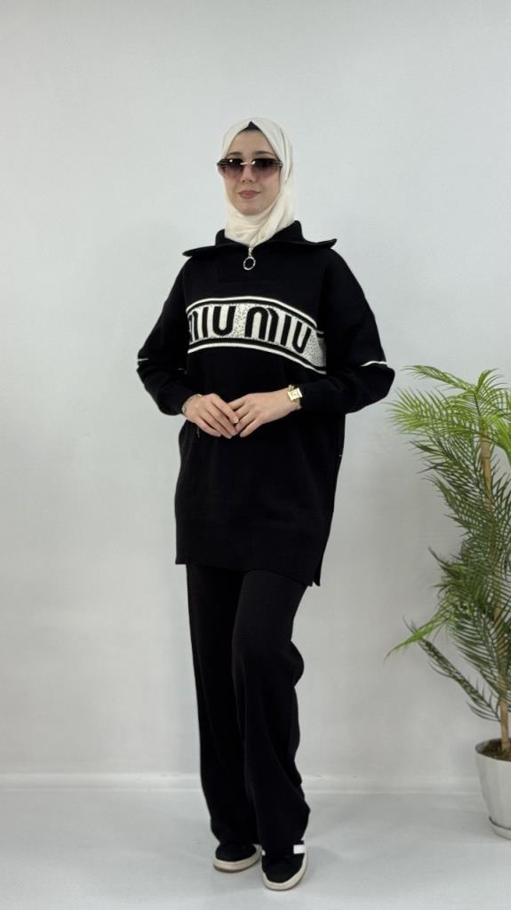 طقم حجاب نسائي شتوي جديد، موديل G4073 - اسود