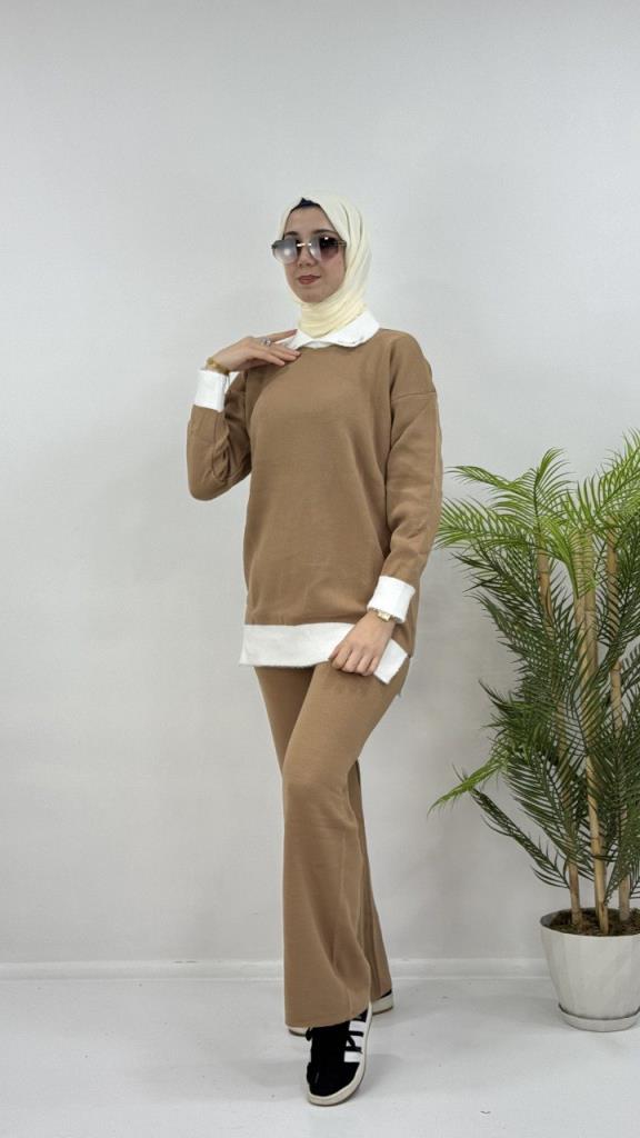 Women's hijab top and bottom set, model G4075 - Beige