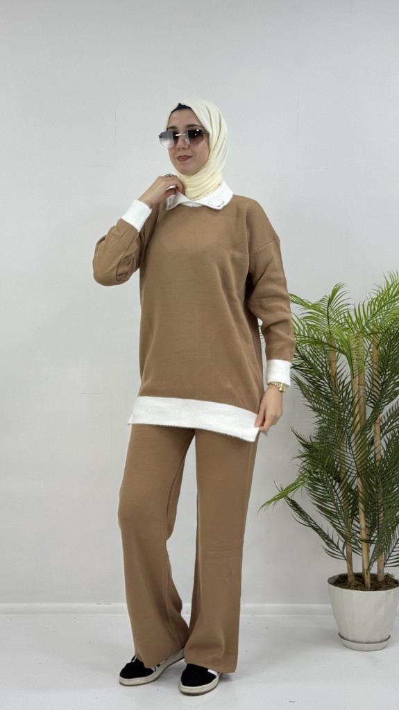 Women's hijab top and bottom set, model G4075 - Beige