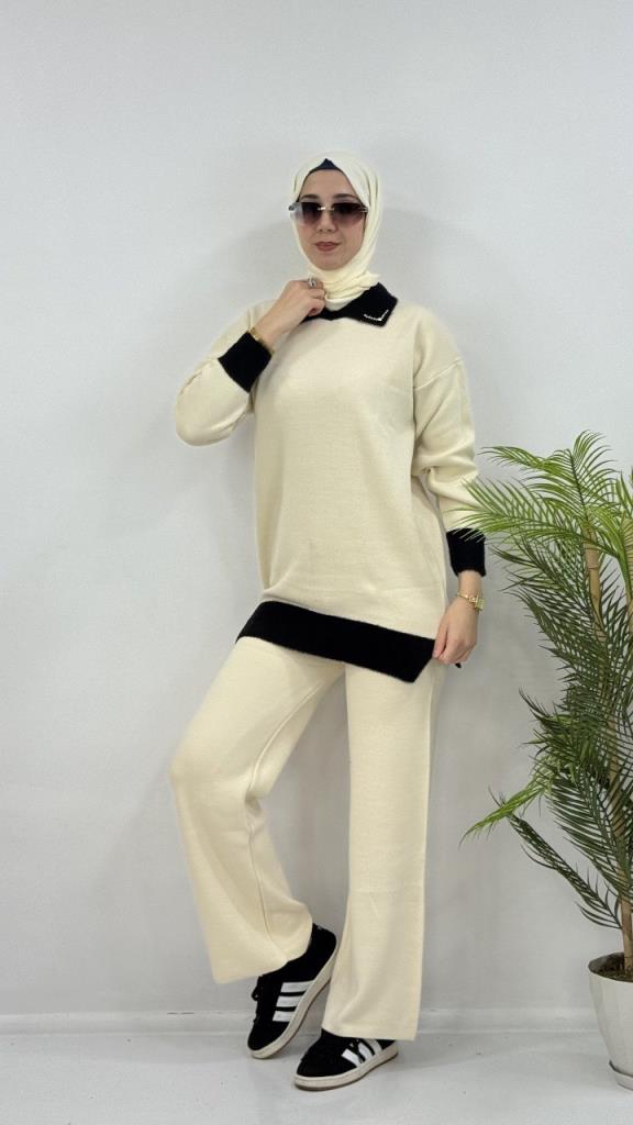 Women's hijab top and bottom set, model G4075 - Ecru