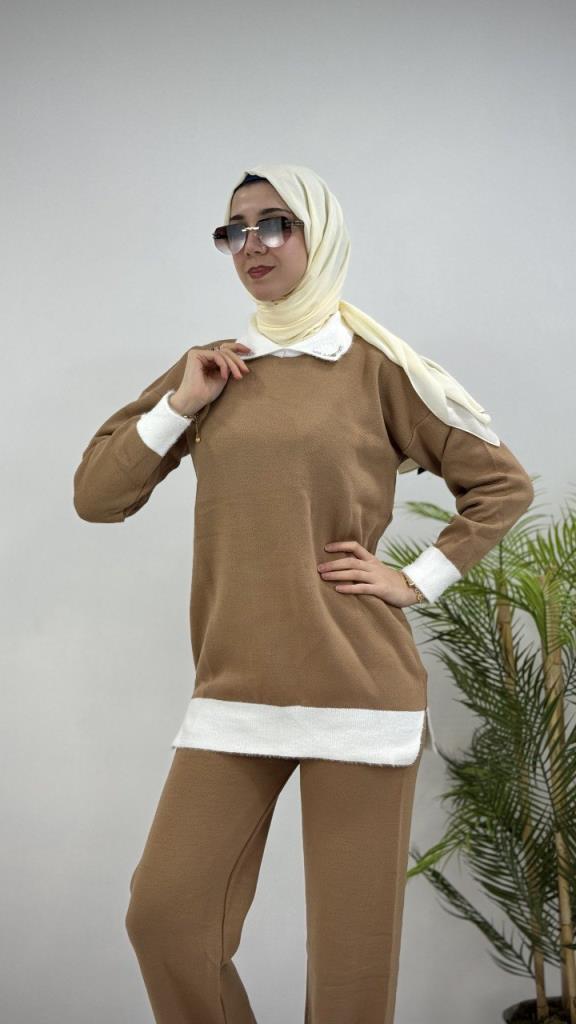 Women's hijab top and bottom set, model G4075 - Beige