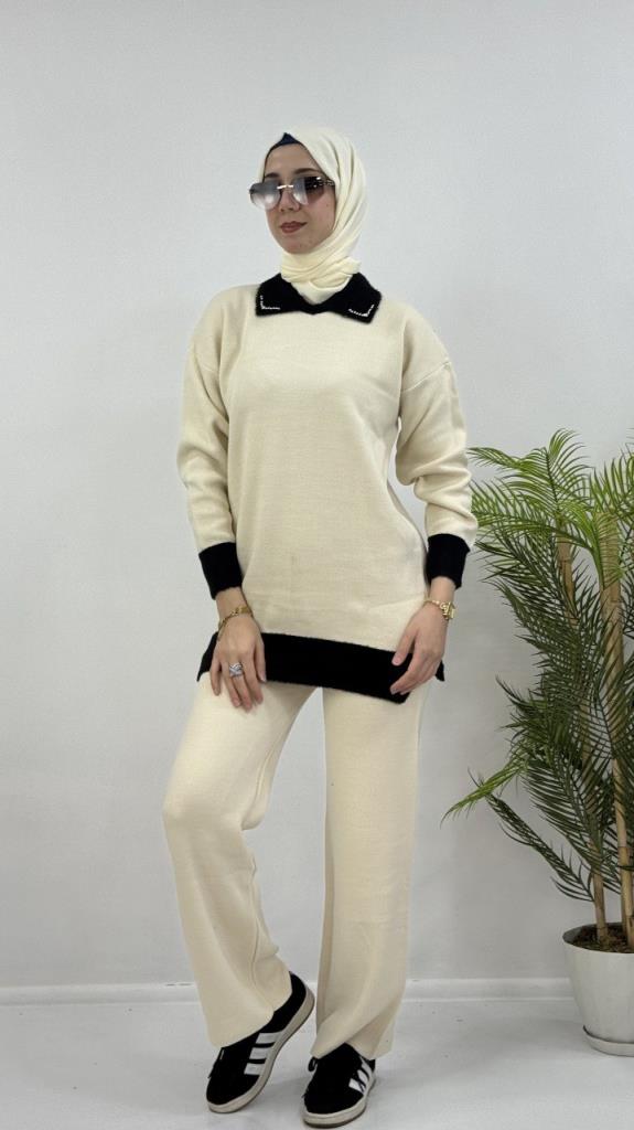 Women's hijab top and bottom set, model G4075 - Ecru