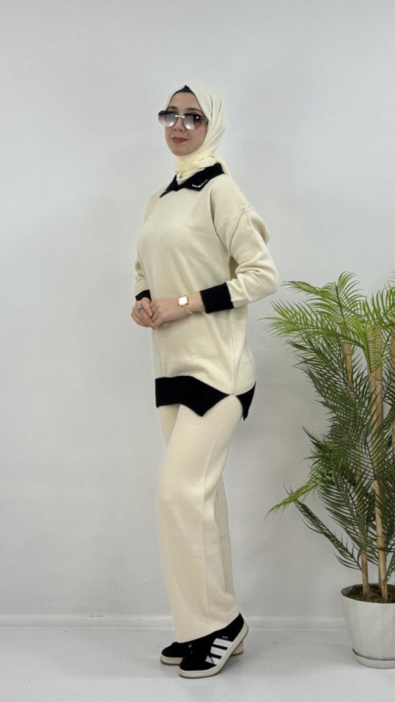 Women's hijab top and bottom set, model G4075 - Ecru