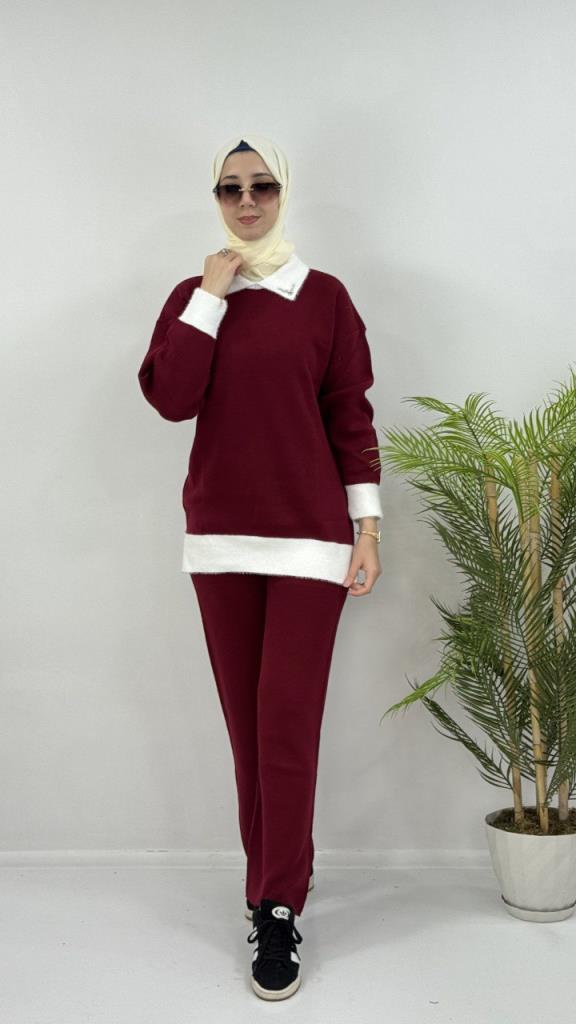 Women's hijab top and bottom set, model G4075 - Burgundy