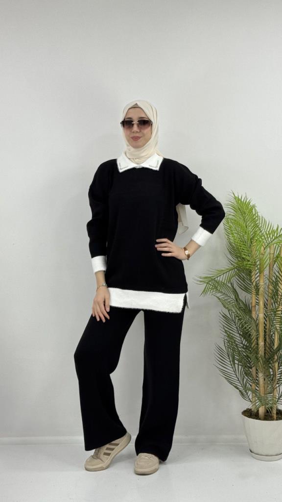 Women's hijab top and bottom set, model G4075 - Black