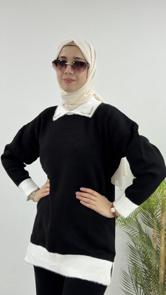 Women's hijab top and bottom set, model G4075 - Black