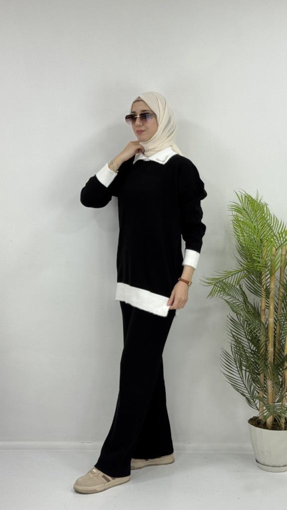 Women's hijab top and bottom set, model G4075 - Black