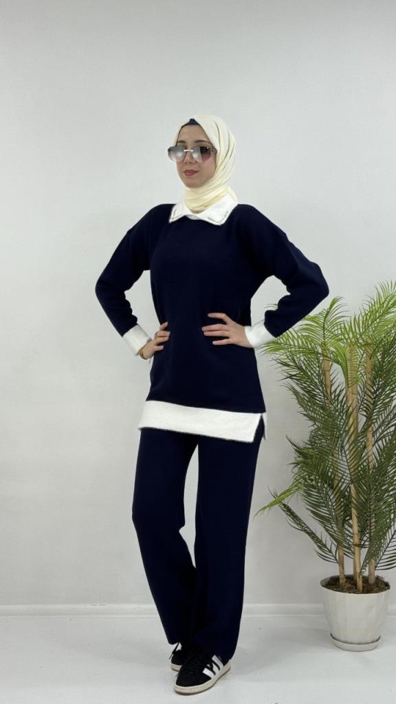 Women's hijab top and bottom set, model G4075 - Navy Blue