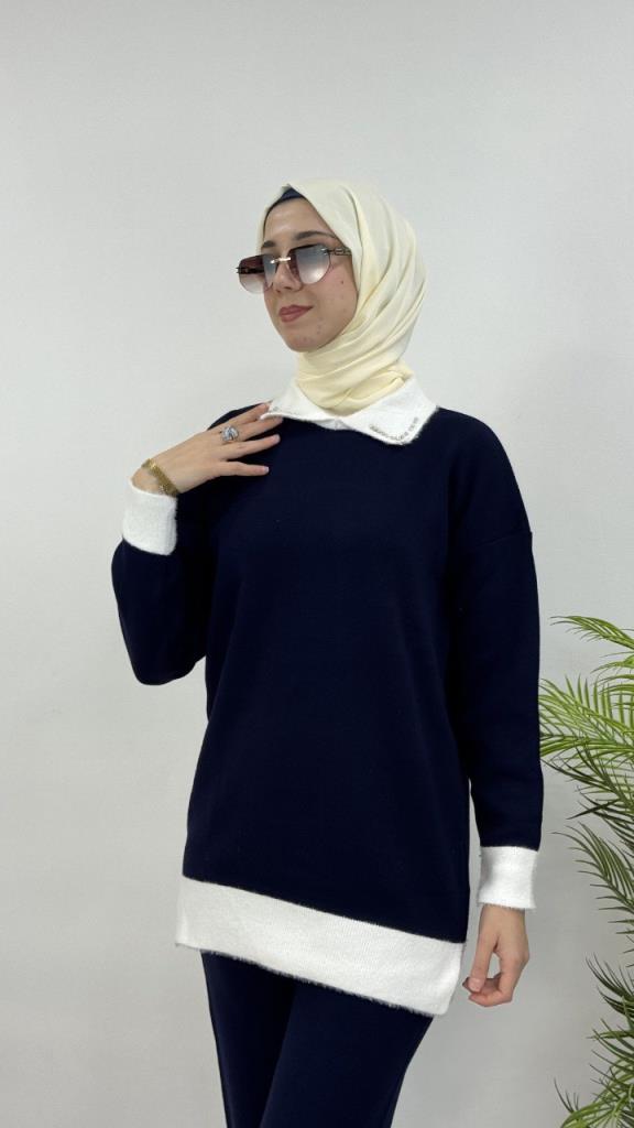 Women's hijab top and bottom set, model G4075 - Navy Blue