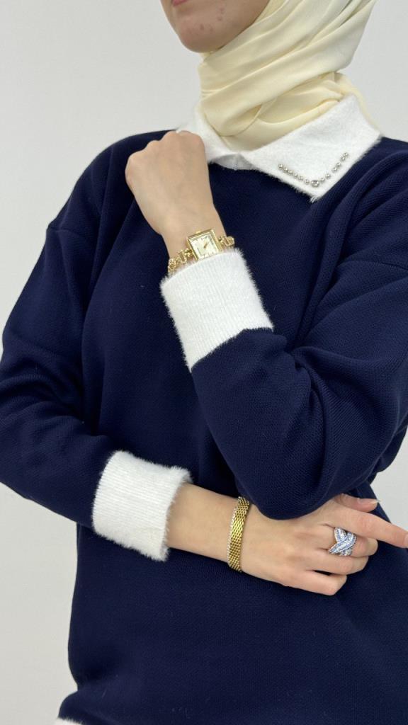 Women's hijab top and bottom set, model G4075 - Navy Blue