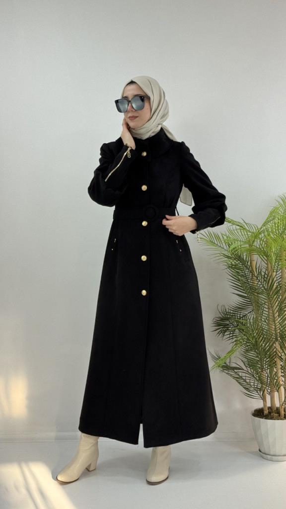 Women's long coat, new seasonal model G4147 - Black