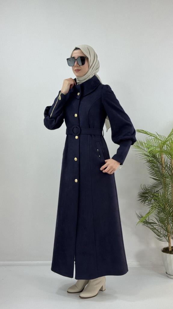 Women's long coat, new seasonal model G4147 - Navy Blue