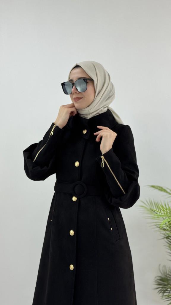 معطف نسائي طويل، موديل موسمي جديد G4147 - اسود