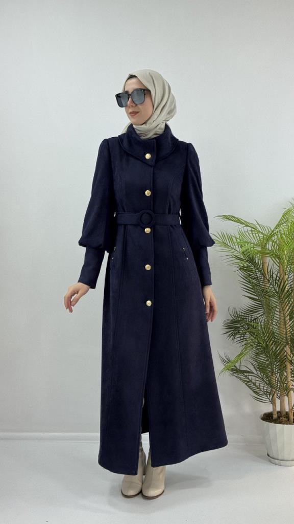 Women's long coat, new seasonal model G4147 - Navy Blue