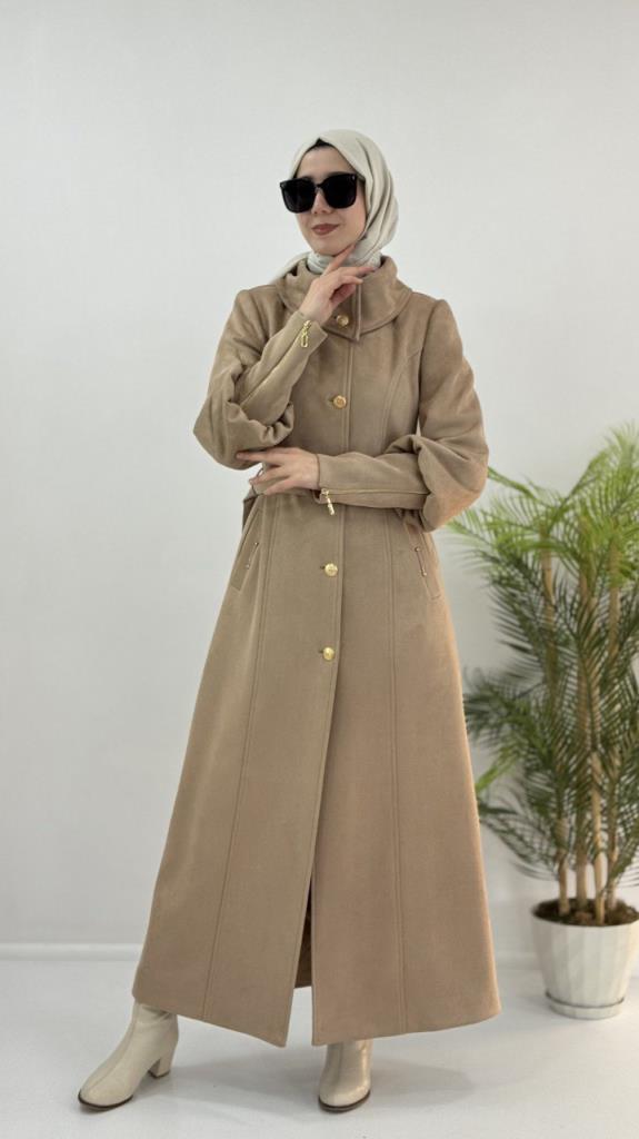 معطف نسائي طويل، موديل موسمي جديد G4147 - بيج