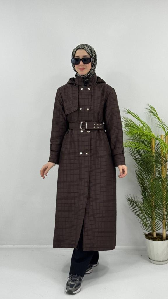 Women's long winter coat model G4479 - Brown