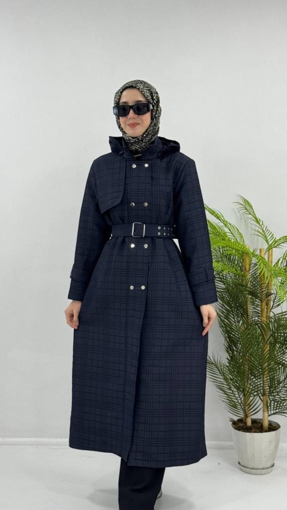 Women's long winter coat model G4479 - Navy Blue