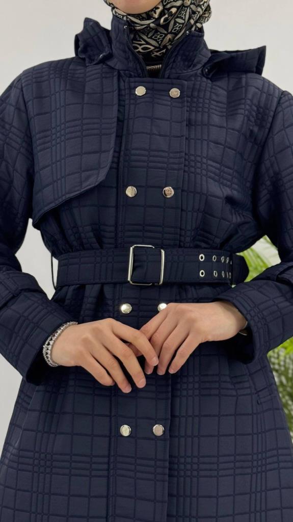 Women's long winter coat model G4479 - Navy Blue