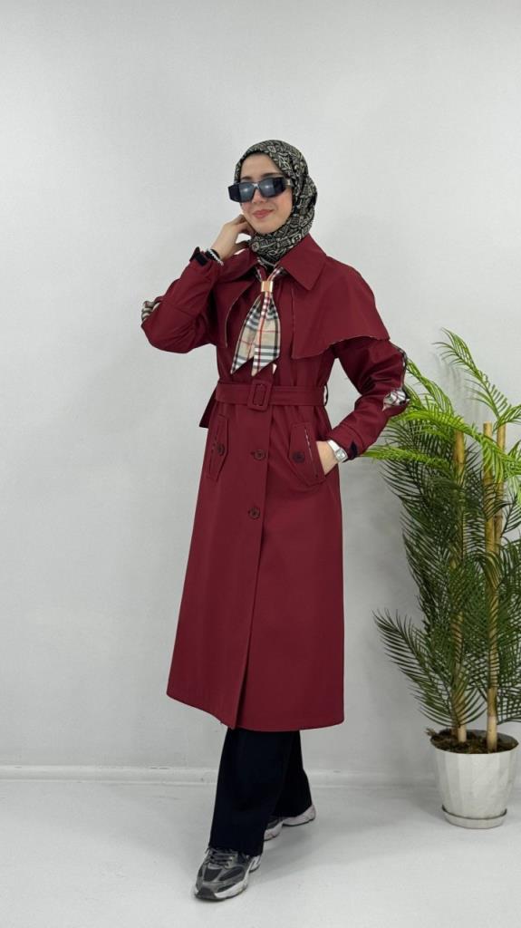 Women's new season trench coat with tie G4480 - Burgundy