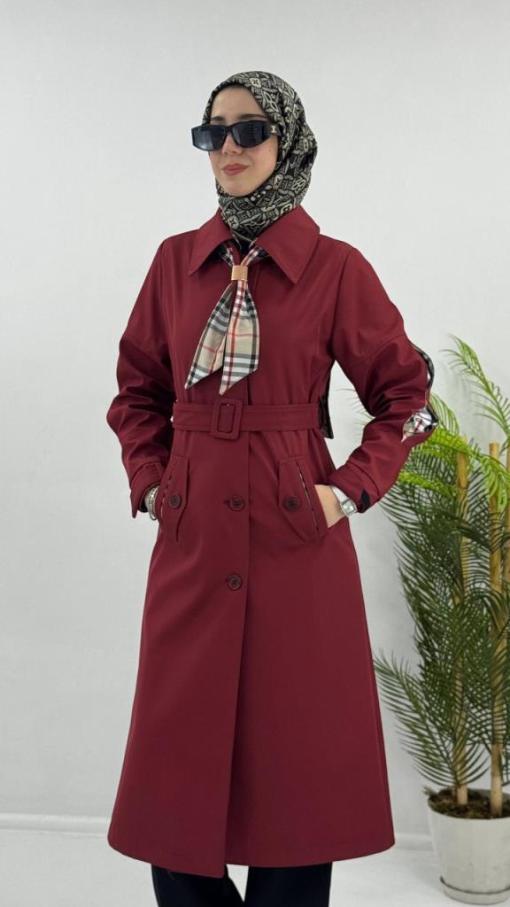 Women's new season trench coat with tie G4480 - Burgundy