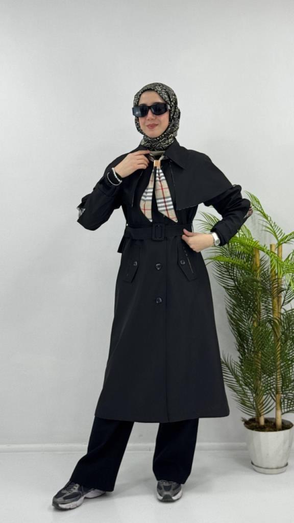Women's new season trench coat with tie G4480 - Black