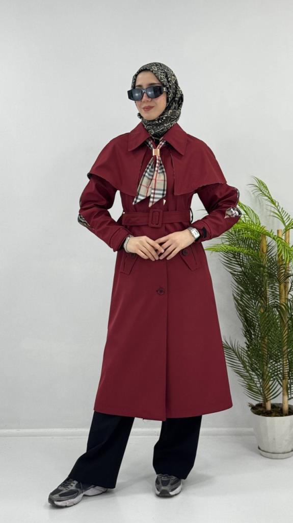 Women's new season trench coat with tie G4480 - Burgundy