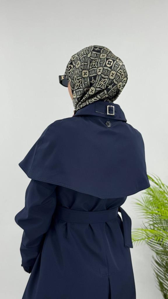 Women's new season trench coat with tie G4480 - Navy Blue