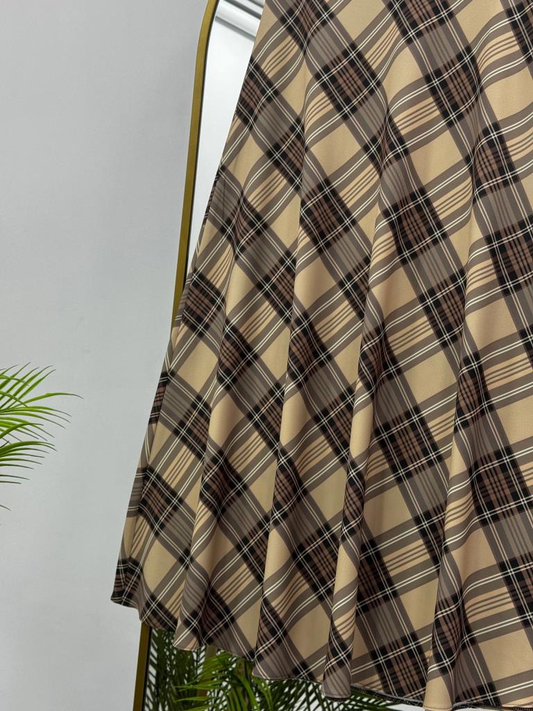 Women's modest checkered long skirt G4496 - Beige