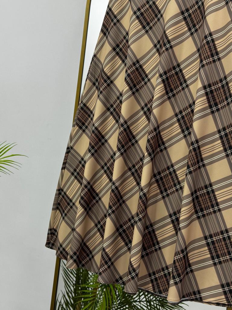 Women's modest checkered long skirt G4496 - Beige