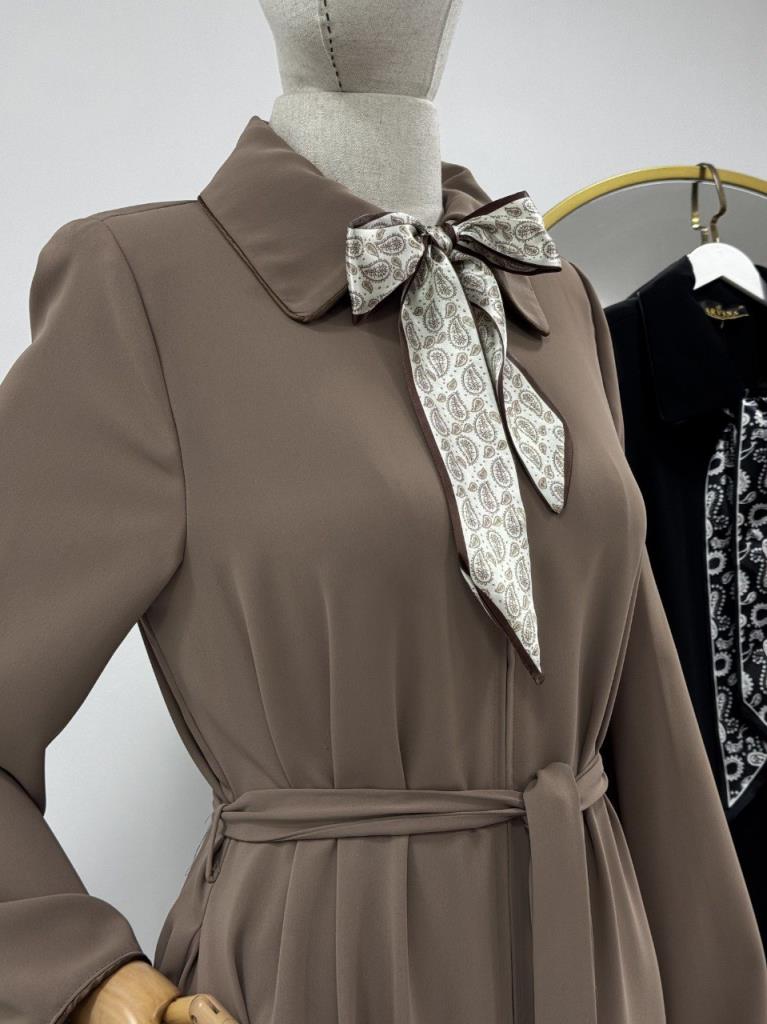 Women's abaya with tie design G4536 - Beige