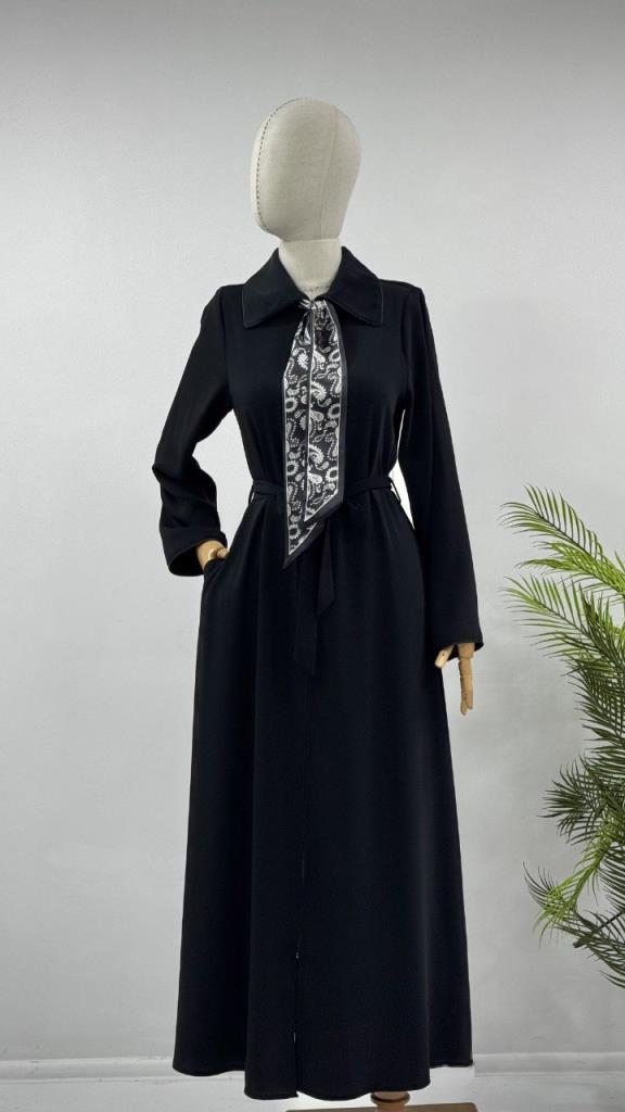 Women's abaya with tie design G4536 - Black